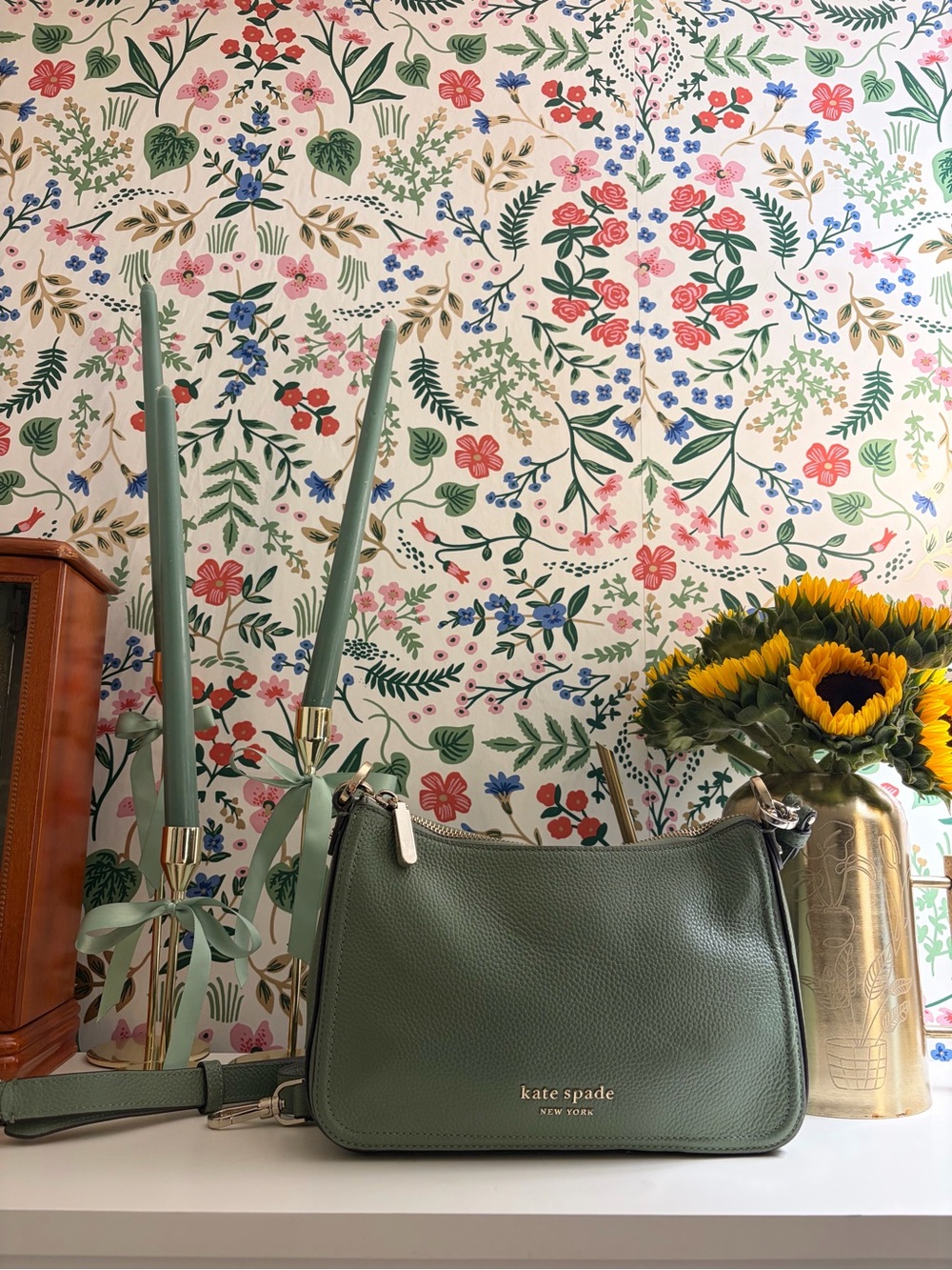 Kate Spade Rosie Green Pebbled Leather Shoulder Bag with dust bag